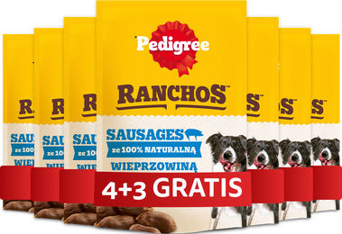 Pedigree Ranchos Sausages Hundesnacks Schwein mit Apfel getreidefrei und ohne Zucker 7 x 60g – Bild 1 von 1