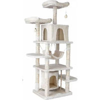 Produktbild von PEDY Kratzbaum für Katzen und Kätzchen mit 5 Kratzstämmen, 2 Liegeflächen, 3 Höhlen und Hängematte, 170cm, Beige