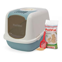 Produktbild von PeeWee EcoDome Katzentoilette XXL mit Haube und 3kg Holzpellets Streu Taubenblau-Creme
