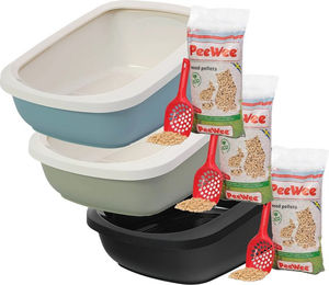 PeeWee EcoGranda Jumbo Katzenklo Starter-Paket Offene Schalentoilette Grün Beige – Bild 1 von 4