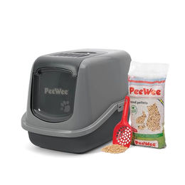 PeeWee EcoHus Haubentoilette für Katzen geschlossen in Grau inkl. 3kg Holzpellet-Streu – Bild 1 von 7