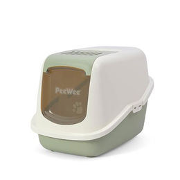 PeeWee EcoHus Haubentoilette geschlossenes Katzenklo aus Kunststoff mit 3kg Holzpellets Streu in Salbeigrün-Creme – Bild 1 von 2