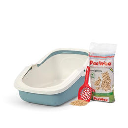 PeeWee EcoMinor Katzentoilette offene Schale aus Kunststoff in Blau-Creme inkl. 3kg Holzpellets Katzenstreu – Bild 1 von 2