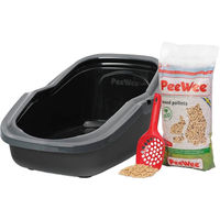 Produktbild von PeeWee EcoMinor Katzentoilette Starter-Paket Offene Schale aus Kunststoff Schwarz Anthrazit inkl. 3kg Holzpellets Streu