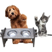 Produktbild von PEGSEN Futterstation aus Holz mit 2 Metallnäpfen für kleine Hunde und Katzen höhenverstellbar und ergonomisch in Grau
