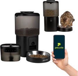 Peluvio FEAST CAT 2in1 Katzen-Futterautomat und Trinkbrunnen mit 3MP Kamera und App-Steuerung in Schwarz – Bild 1 von 4
