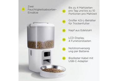 Peluvio Hunde-Futterautomat CRISPY DOG mit LCD-Display und Batterienotbetrieb 4,5L Weiß – Bild 1 von 2