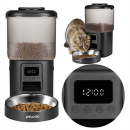 Peluvio Katzen-Futterautomat CRIPSY CAT mit 4,5L Vorrat, LCD-Display und Batterienotbetrieb, Schwarz – Bild 1 von 5