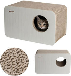 Peluvio Kratzbrett BOXEL Katzen Kratzbox aus Wellpappe in Beige – Bild 1 von 2