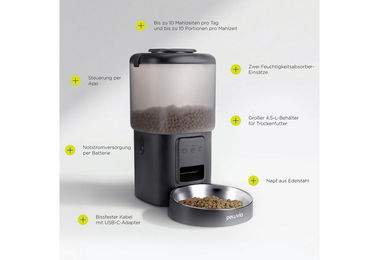 Peluvio Smarter Futterautomat für Hunde mit App-Steuerung und WiFi 4,5L Schwarz – Bild 1 von 4