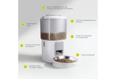 Peluvio Smarter Futterautomat für Hunde mit App-Steuerung und WiFi 4,5L Weiß – Bild 1 von 4