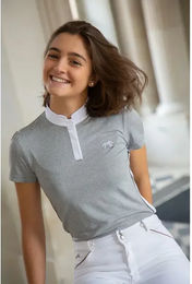 Produktbild von Pénélope Moon Turnier-Poloshirt Reiten Damen Grau Weiß XL