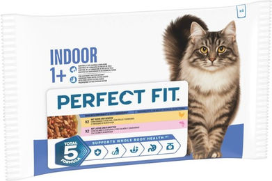 Perfect Fit Katzenfutter Indoor Adult Huhn & Lachs Stückchen in Sauce 4 x 85 g – Bild 1 von 1