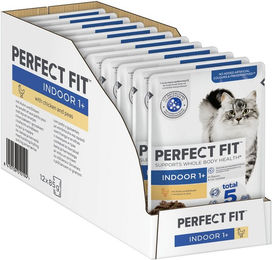 Produktbild von Perfect Fit Katzenfutter Indoor Huhn und Erbsen für erwachsene Wohnungskatzen 12x85g