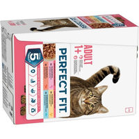 Produktbild von Perfect Fit Mixpaket Katzenfutter Adult Huhn Rind Lachs Fisch 24 x 85 g