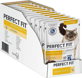 Perfect Fit Sensitive Katzen-Nassfutter Huhn in Sauce für adulte Katzen, 12 x 85g Portionsbeutel, ohne Farb- und Aromastoffe zur Unterstützung der Verdauung - 12 x 85 g – Bild 1 von 13