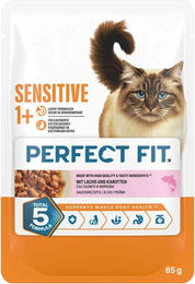 Perfect Fit Sensitive Katzen Nassfutter Lachs mit Karotte in Sauce für erwachsene Katzen 12x85g – Bild 1 von 1