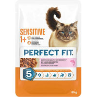 Produktbild von Perfect Fit Sensitive Katzen Nassfutter Lachs mit Karotte in Sauce für erwachsene Katzen 12x85g