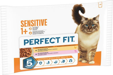 Perfect Fit Sensitive Katzenfutter Adult Huhn & Lachs Stückchen in Sauce 4 x 85 g – Bild 1 von 1