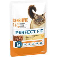 Produktbild von Perfect Fit Sensitive Katzenfutter Huhn Stückchen in Sauce für erwachsene Katzen 48 x 85 g