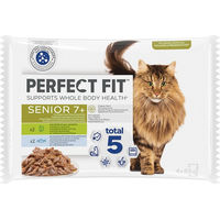 Produktbild von Perfect Fit Sterilised Senior Katzenfutter Mixpack Truthahn mit Weißfisch Stückchen in Sauce 52 x 85 g - 52 x 85 g