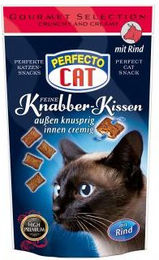 Produktbild von Perfecto Cat Feine Knabber Kissen mit Rind Leckerli für erwachsene Katzen 10g