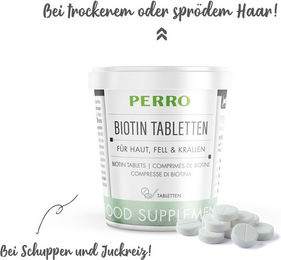 Produktbild von PERRO Biotin Spezial Haut-Fell-Supplement Tabletten für Hunde und Katzen 150 Stück