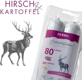 Produktbild von PERRO Delikatessrolle No.1 Hirsch Hundewurst Monoprotein Glutenfrei 800g