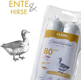 Produktbild von PERRO Delikatessrolle No.2 Ente und Hirse Monoprotein Hundewurst glutenfrei sensitive 800g