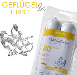 Produktbild von PERRO Delikatessrolle No.2 Geflügel und Hirse Monoprotein Hundewurst glutenfrei 800g