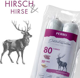 Produktbild von PERRO Delikatessrolle No.2 Hirsch mit Hirse Monoprotein Hundewurst glutenfrei 800g