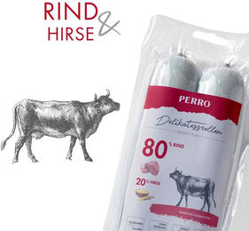 Produktbild von PERRO Delikatessrolle No.2 Rind und Hirse Hundewurst Monoprotein Glutenfrei 800g