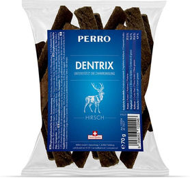 Produktbild von PERRO Dentrix Zahnpflege-Snack Kauartikel für Hunde mit Hirsch Rind und Huhn monoprotein und glutenfrei 70g