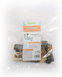Produktbild von PERRO Fisch Kausnack Lachshaut Rollen für Hunde Monoprotein Hypoallergen 100g
