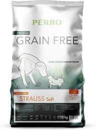 Produktbild von PERRO Grain Free Adult Mini Trockenfutter für kleine Hunde mit Strauß und Zahnpflege-Effekt getreidefrei