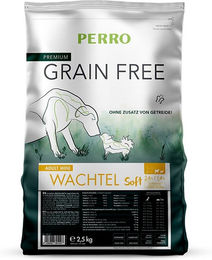 Produktbild von PERRO Grain Free Adult Mini Wachtel Soft Getreidefreies Trockenfutter für kleine Hunde mit Kroketten zur Gelenk- und Zahnpflege 1000g