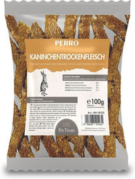 Produktbild von PERRO Kaninchen Trockenfleisch Kausnack für Hunde Monoprotein Sensitive ohne Farb- und Aromastoffe