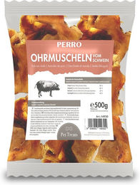 Produktbild von PERRO Kausnack Ohrmuscheln vom Schwein monoproteinisch und hypoallergen für kleine Hunde 500g