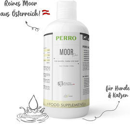 Produktbild von PERRO Moor Pur Liquid zur Unterstützung von Magen-Darm, Immunsystem und Haut & Fell für Hunde und Katzen 1000 ml