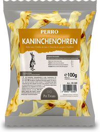 Produktbild von PERRO Premium Pet Snacks Kaninchenohren Naturkauartikel für kleine Hunde und Welpen hypoallergen und monoprotein mit Zahnpflege-Effekt 100g