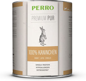 Produktbild von PERRO Premium Pur Kaninchen Nassfutter für Hunde Adult Monoprotein Hypoallergen 1000g