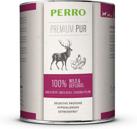 Produktbild von PERRO Premium Pur Nassfutter für Hunde Adult Wild und Geflügel Hypoallergen und Sensitive 1000g