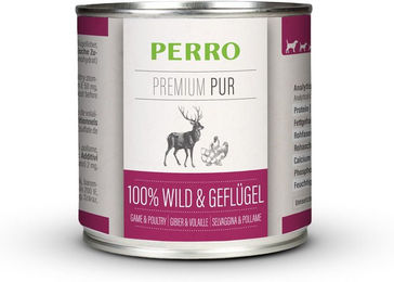 Produktbild von PERRO Premium Pur Nassfutter für Hunde Adult Wild und Geflügel Hypoallergen und Sensitive 1000g