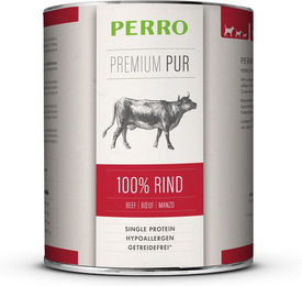 Produktbild von PERRO Premium Pur Rind Nassfutter für Hunde Adult Hypoallergen Monoprotein Stückchen in Sauce