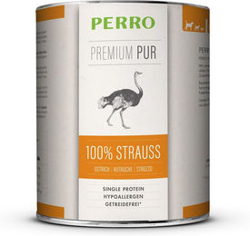 Produktbild von PERRO Premium Pur Strauß Ragout Monoprotein Hypoallergen Nassfutter für Hunde Adult 1000g
