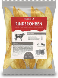 Produktbild von PERRO Rinderohren Monoprotein Naturkauartikel für Hunde 1000g