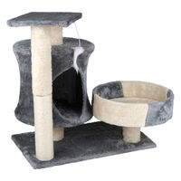 Produktbild von Pet Comfort Kratzbaum für Katzen mit Spielzeug, Katzenbett, Katzenhöhle und Plattform aus Plüsch, Grau/Beige, 50x33x58 cm