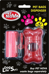 Produktbild von Pet Nova Kotbeutelspender aus Kunststoff inklusive 20 Kotbeutel in Rot