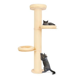 PET VIOLET Kratzbaum wandmontiert 185 cm hoch XXL Katzenbaum mit Sisal Säulen und abnehmbaren Kissen Beige – Bild 1 von 13