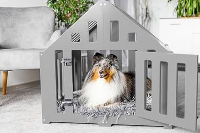 Pet World Design Hundehütte aus Holz für große Rassen Graphit mit Verschließfunktion – Bild 1 von 7